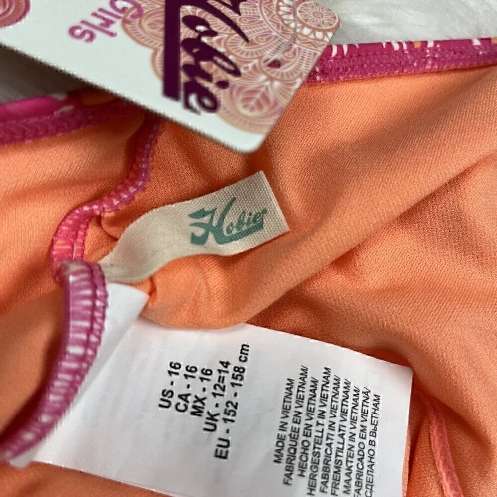 NEW HOBIE High Neck Halter One Piece Girls Size 16 Swimsuit Swimwear Pink